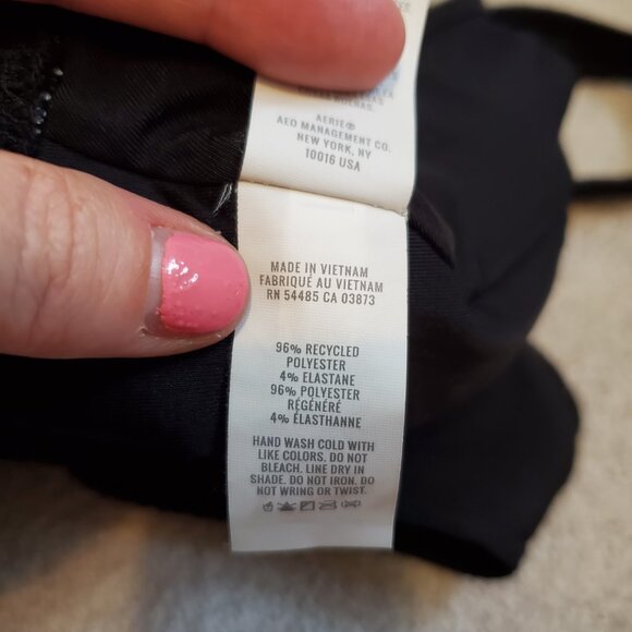 AERIE Ribbed Crinkle Scoop One Piece Swimsuit Full Coverage Black Women's XS - Picture 9 of 11